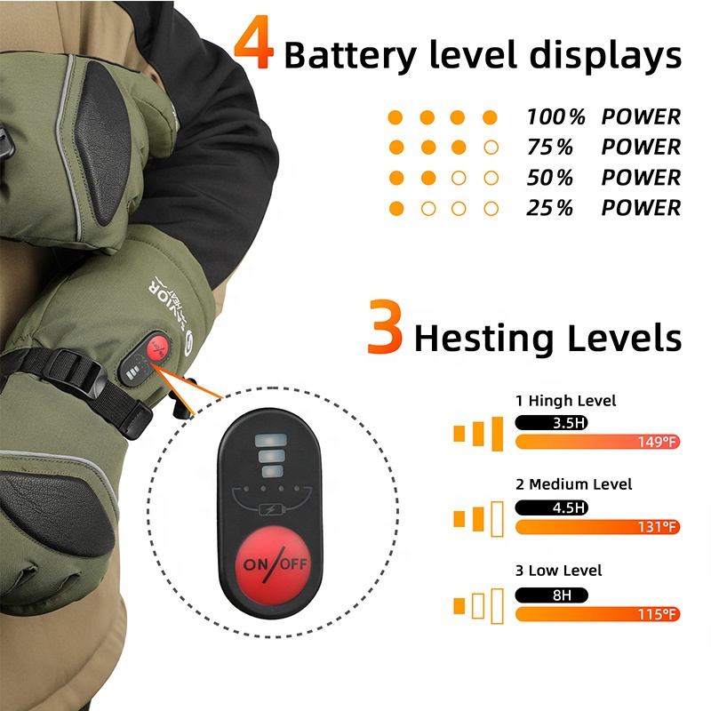 Green 7.4V 3000mAh Outdoor War - Ski Glove Waterproof 评论和价格