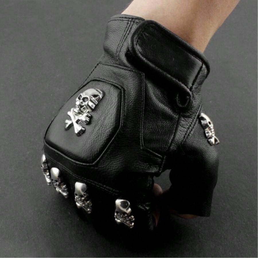 Mens Real Leather Skull Punk R - Leather Driving Glove 评论和价格